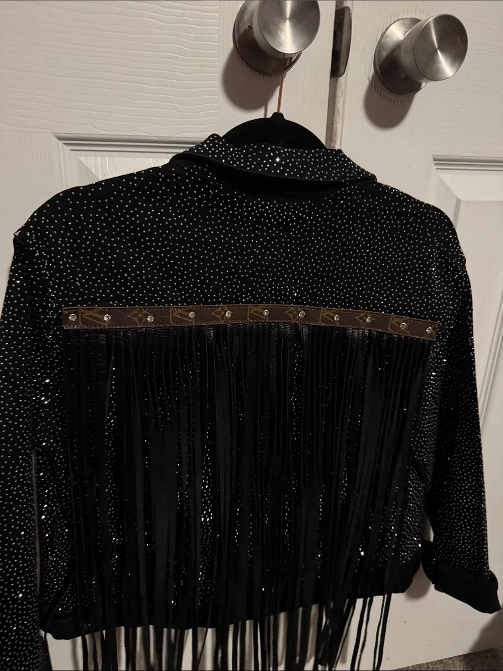 Louis Vuitton Black Jeweled Fringe Jean Jacket